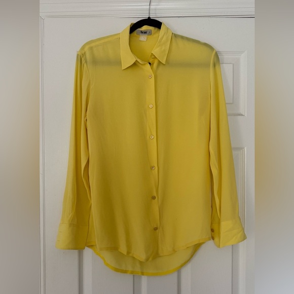 Acne Studios Yellow Silk Button Down Blouse Size 36 Minimalist Designer - Picture 1 of 6